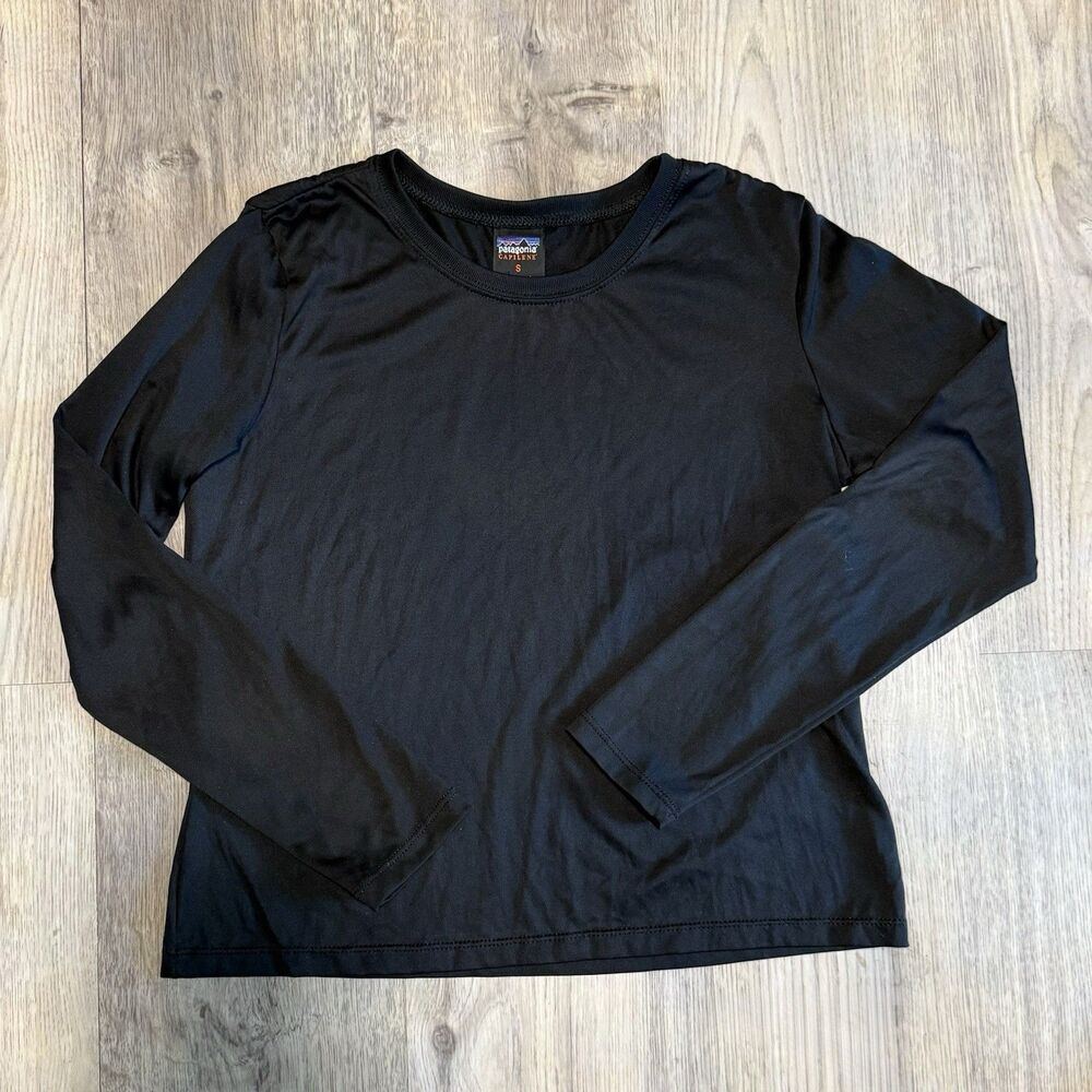 Patagonia Capilene Scoop Neck Long Sleeve Black Cropped Shirt Women’s Small